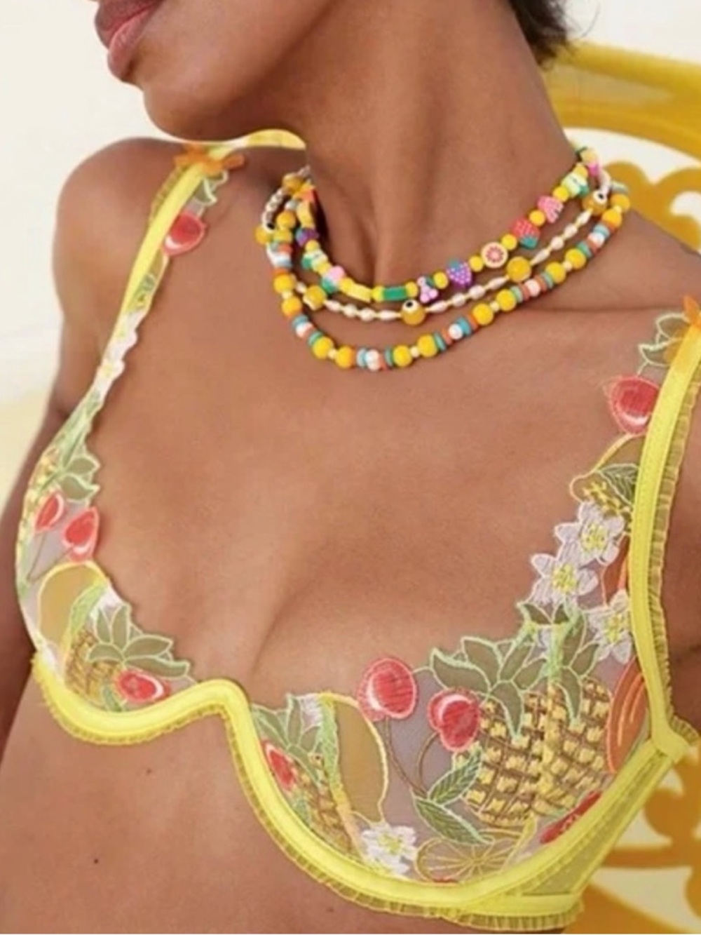 For Love & Lemons Lingerie Yellow Sheer Underwire Bra 38B NWT